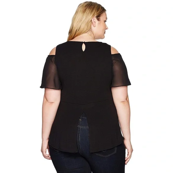 Split Back Cold Shoulder Chiffon Necklace Blouse - Picture 2 of 2